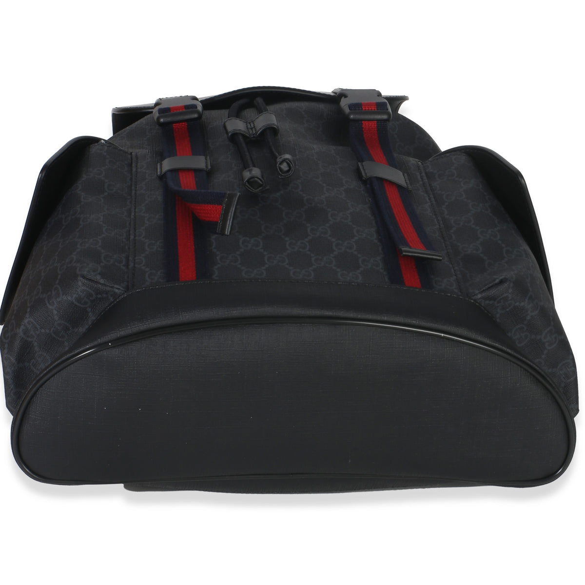Gucci Black Soft GG Supreme Calfskin Web Double Buckle Backpack Handbag stamp