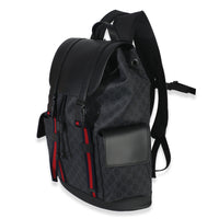 Gucci Black Soft GG Supreme Calfskin Web Double Buckle Backpack Handbag sv