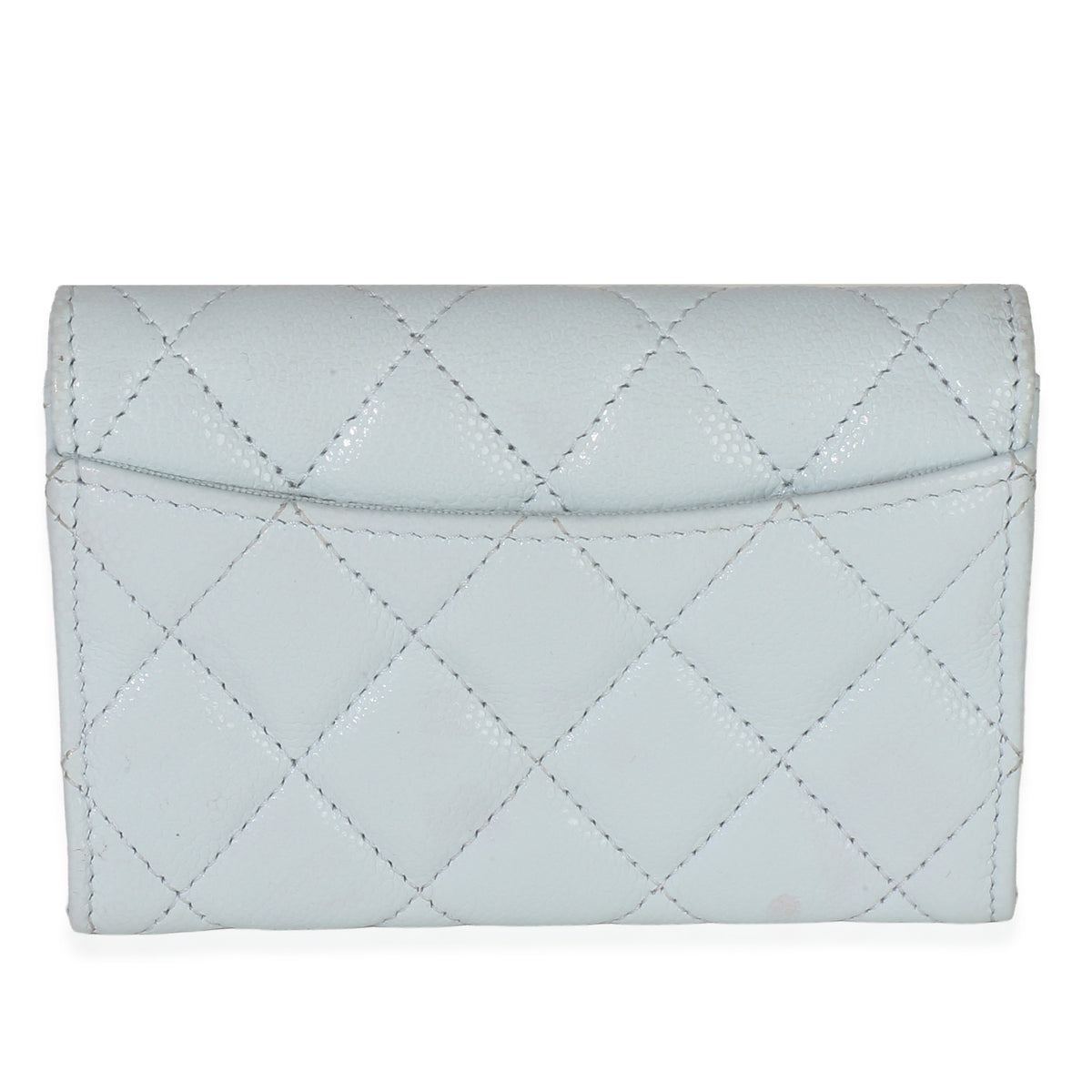 Chanel Light Blue Quilted Caviar Flap Card Holder Handbag Wallet bv