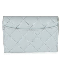 Chanel Light Blue Quilted Caviar Flap Card Holder Handbag Wallet bv