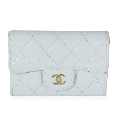 Chanel Light Blue Quilted Caviar Flap Card Holder Wallet Handbag id