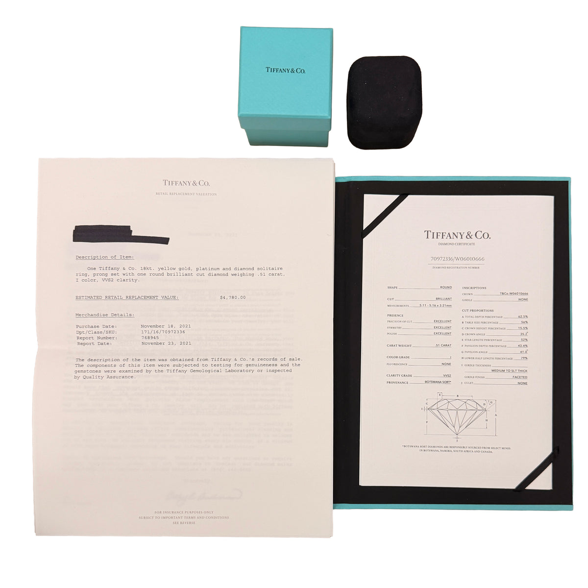 Tiffany & Co. 0.51 ct Round Brilliant Diamond Engagement Ring box