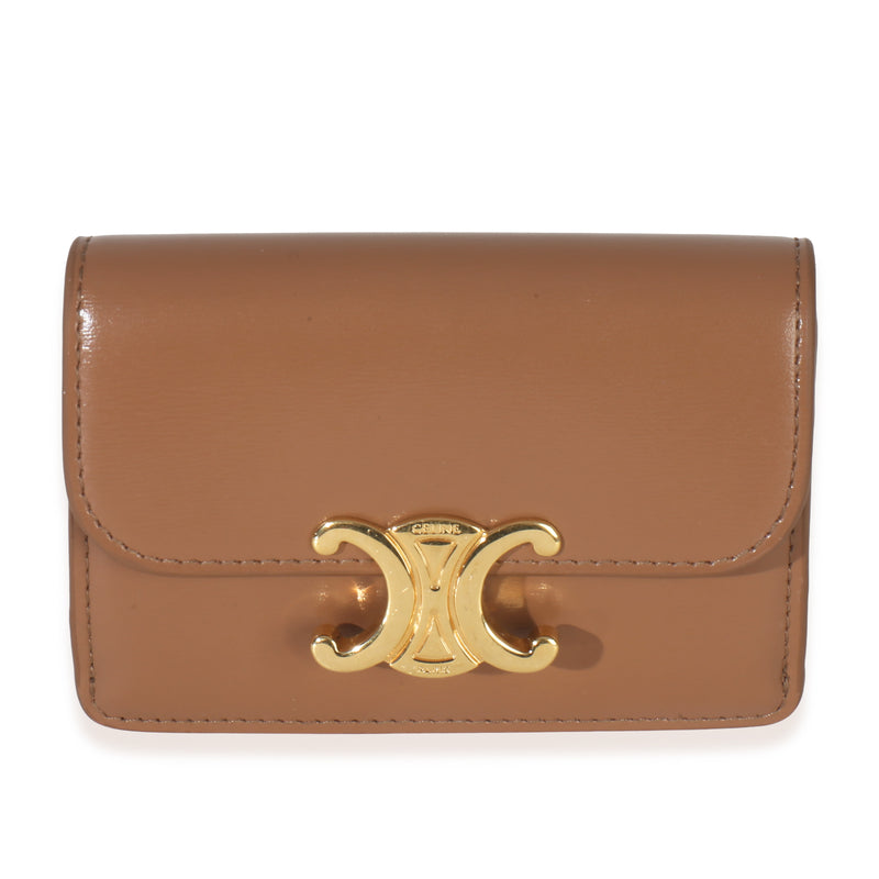 Celine Bronze Shiny Calfskin Triomphe Flap Card Holder Handbag id