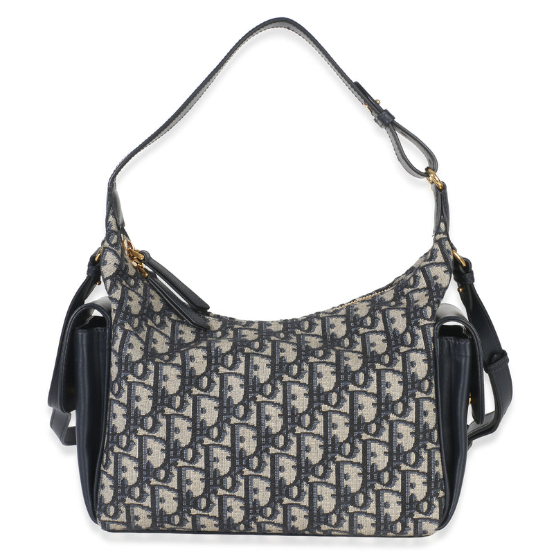 Christian Dior Blue Oblique Jacquard Calfskin Medium D Dream Hobo Handbag fv