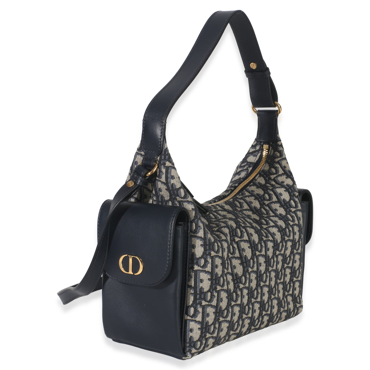 Christian Dior Blue Oblique Jacquard Calfskin Medium D Dream Hobo Handbag pv