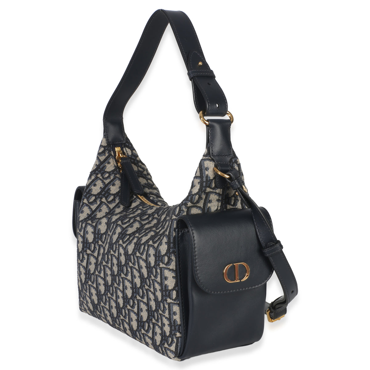 Christian Dior Blue Oblique Jacquard Calfskin Medium D Dream Hobo Handbag sv