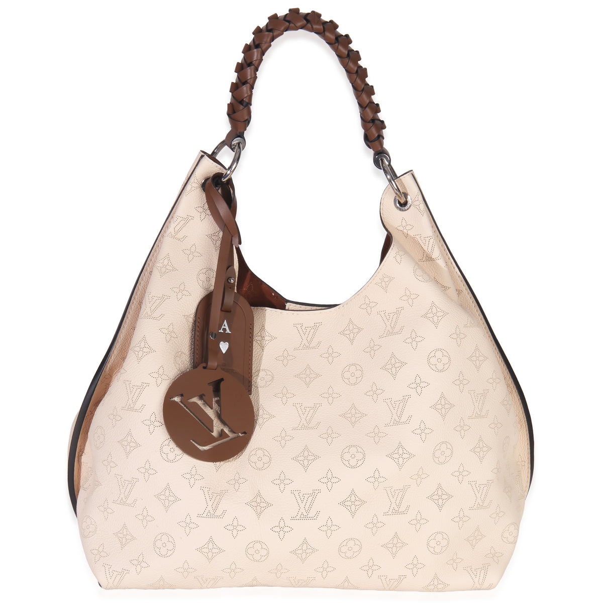Louis Vuitton Creme Monogram Mahina Carmel Hobo Handbag fv