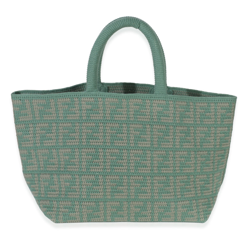 Fendi Green Crochet Cashmere Zucca FF Large Tote Handbag fv