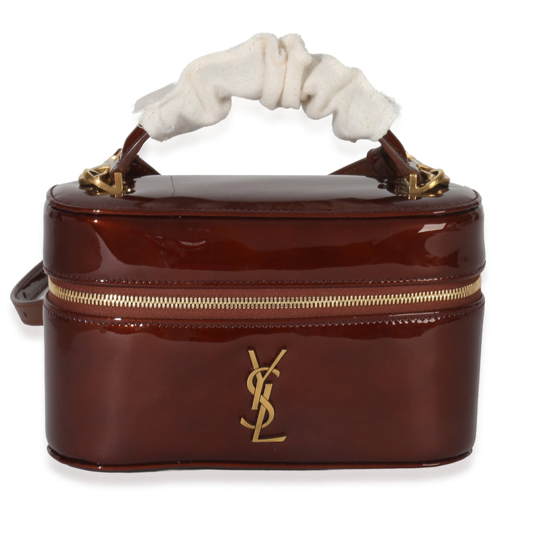Saint Laurent Brown Lambskin Patent Gaby Mini Vanity Chain Bag Handbag id