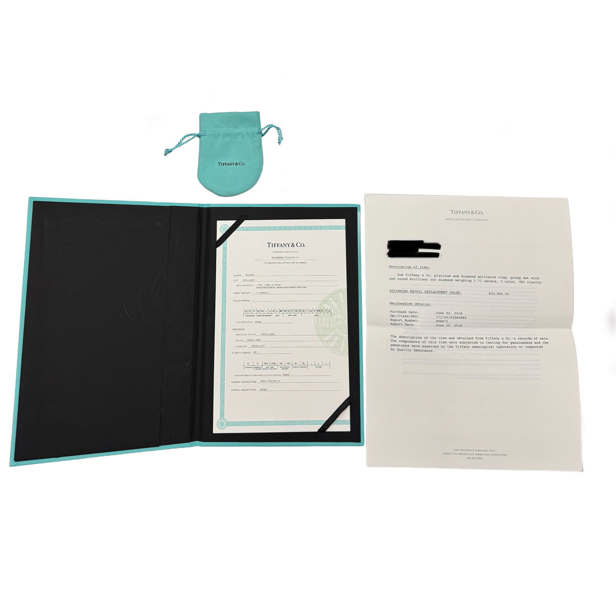 Tiffany & Co. 1.71 ct Round Brilliant Diamond Engagement Ring box