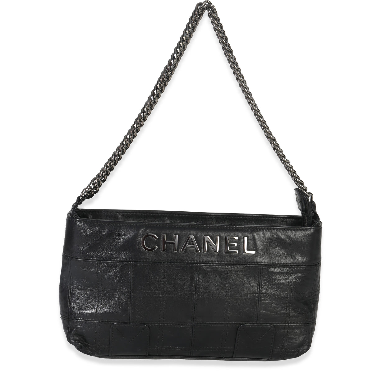 Chanel Black Quilted Square Lambskin LAX Pochette Handbag fv