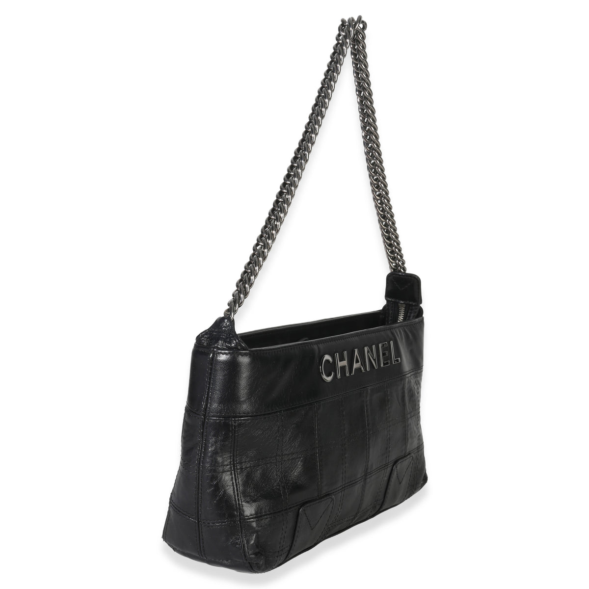Chanel Black Quilted Square Lambskin LAX Pochette Handbag pv
