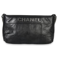 Chanel Black Quilted Square Lambskin LAX Pochette Handbag stamp
