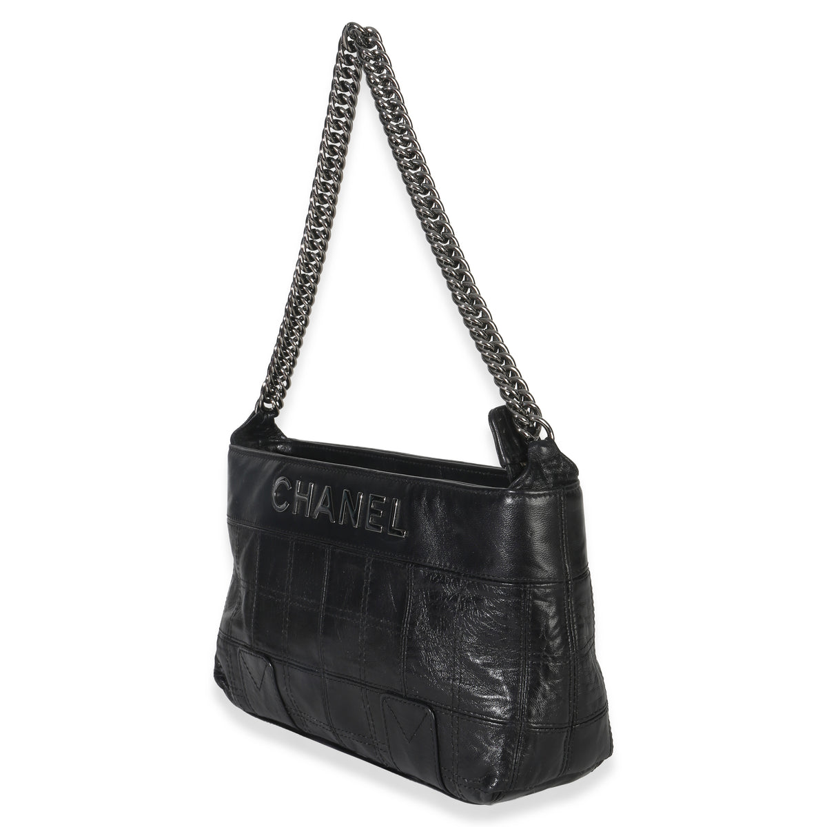 Chanel Black Quilted Square Lambskin LAX Pochette Handbag sv