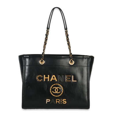 Chanel Black Aged Calfskin Large Charms Deauville Tote Handbag id