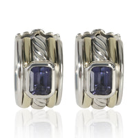 David Yurman Yellow Gold & Sterling Silver Iolite Cable Huggie Earrings fv