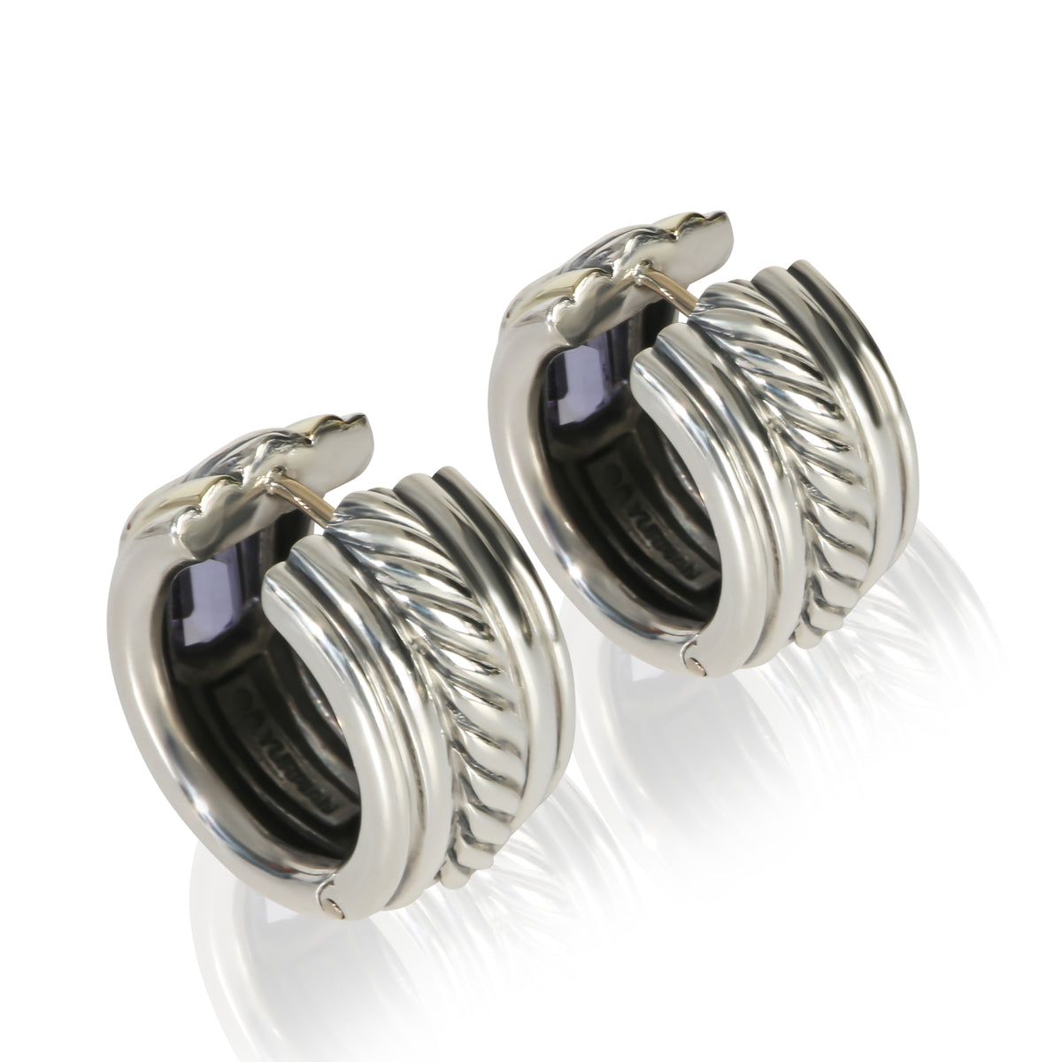 David Yurman Yellow Gold & Sterling Silver Iolite Cable Huggie Earrings pv