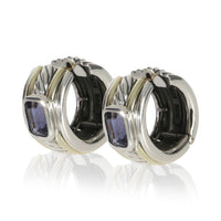 David Yurman Yellow Gold & Sterling Silver Iolite Cable Huggie Earrings sv