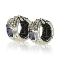 David Yurman Yellow Gold & Sterling Silver Iolite Cable Huggie Earrings sv