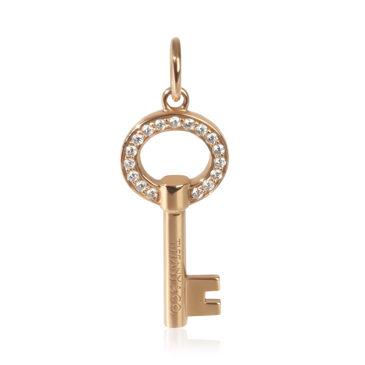 Tiffany & Co. Rose Gold Diamond Mini Modern Open Round Key Pendant fv