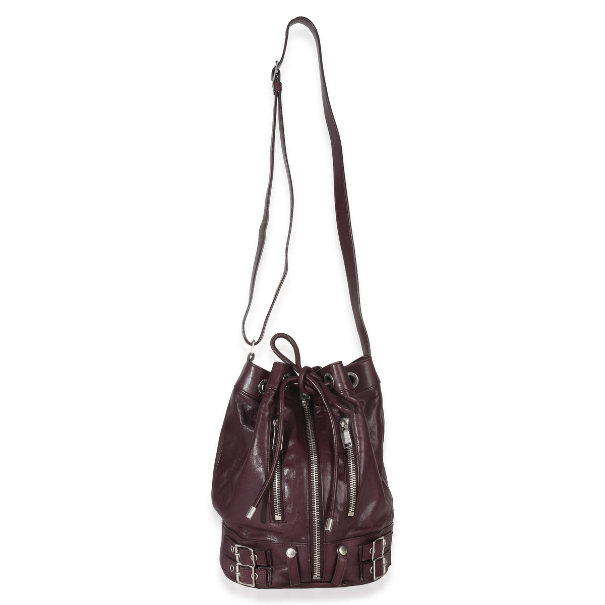 Saint Laurent Bordeaux Smooth Calfskin Medium Rider Bucket Bag Handbag av