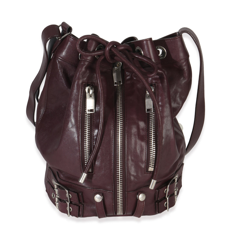 Saint Laurent Bordeaux Smooth Calfskin Medium Rider Bucket Bag Handbag fv
