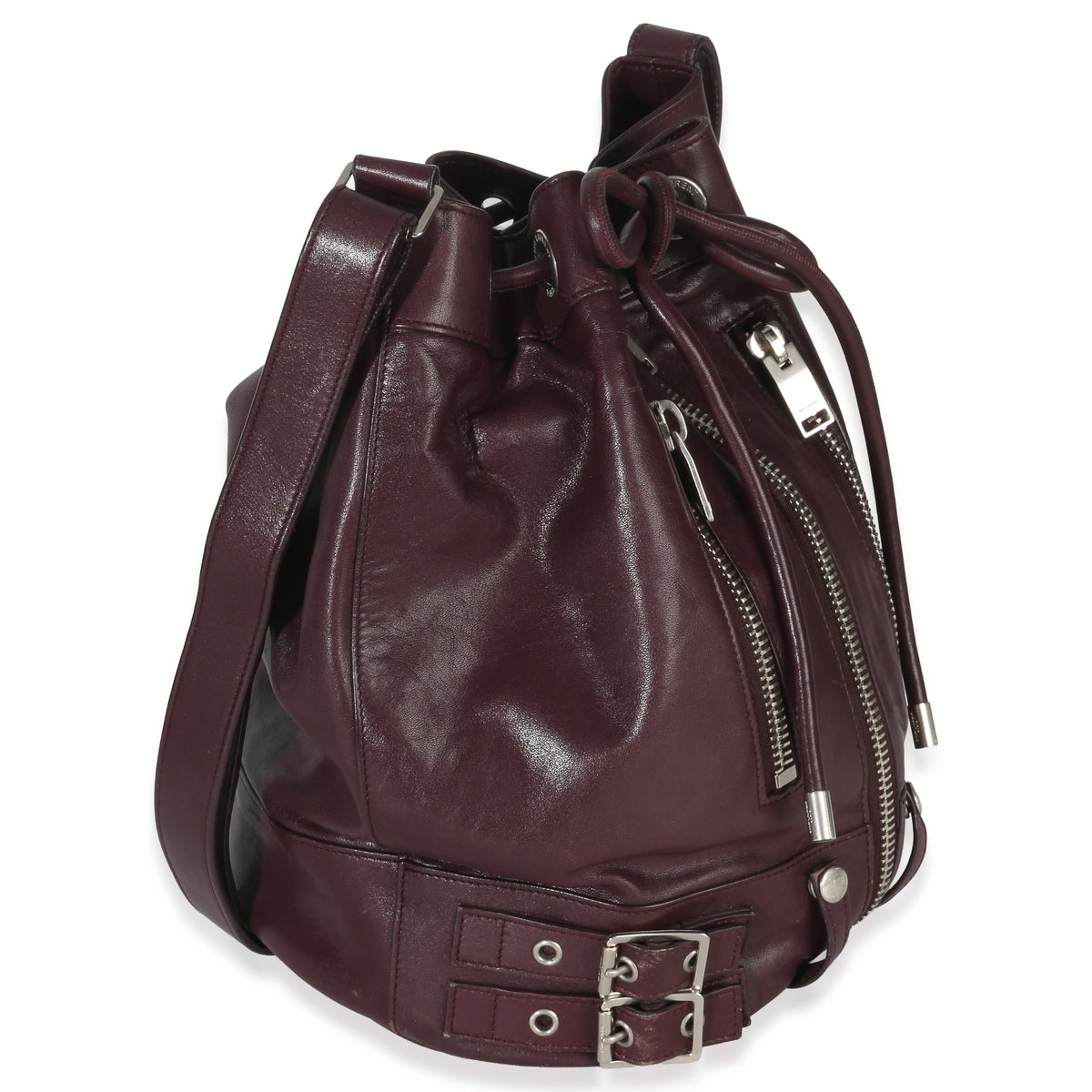 Saint Laurent Bordeaux Smooth Calfskin Medium Rider Bucket Bag Handbag pv