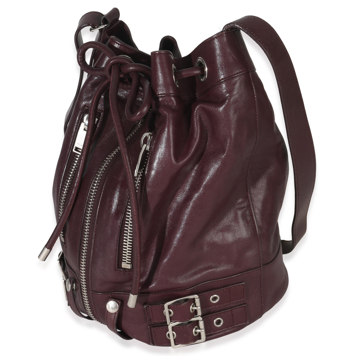 Saint Laurent Bordeaux Smooth Calfskin Medium Rider Bucket Bag Handbag sv