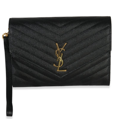 Saint Laurent Black Grain De Poudre Cassandre Matelasse Flap Pouch Handbag id