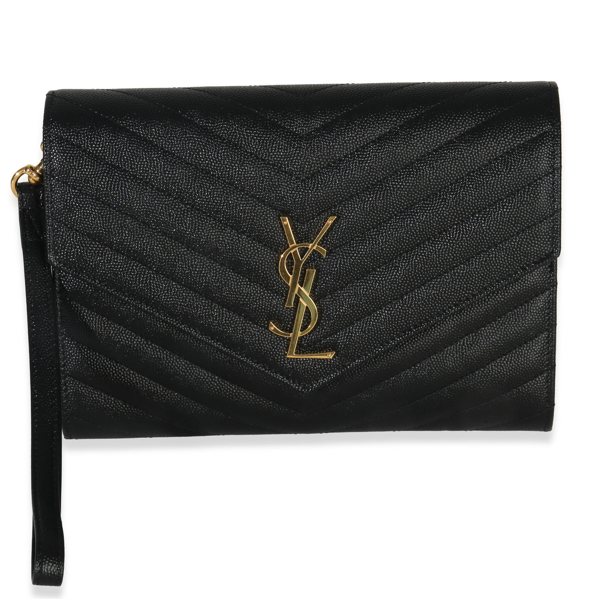 Saint Laurent Black Grain De Poudre Cassandre Matelasse Flap Pouch Handbag id