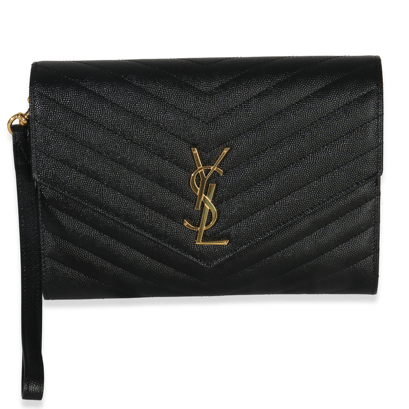 Saint Laurent Black Grain De Poudre Cassandre Matelasse Flap Pouch Handbag id