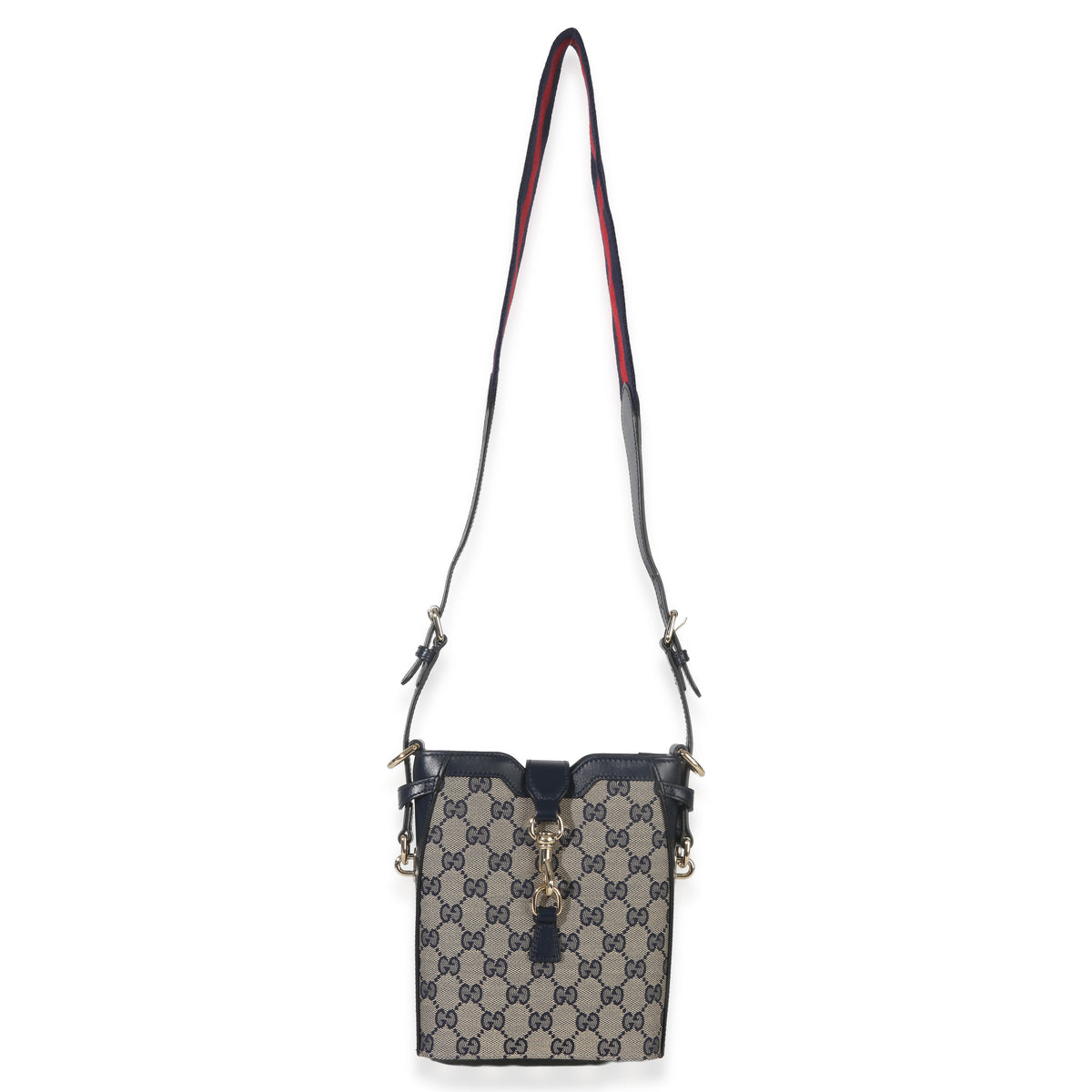 Gucci Navy Beige GG Supreme Monogram Mini Bucket Bag Handbag av