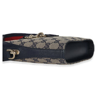 Gucci Navy Beige GG Supreme Monogram Mini Bucket Bag Handbag clasp