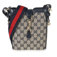 Gucci Navy Beige GG Supreme Monogram Mini Bucket Bag Handbag fv