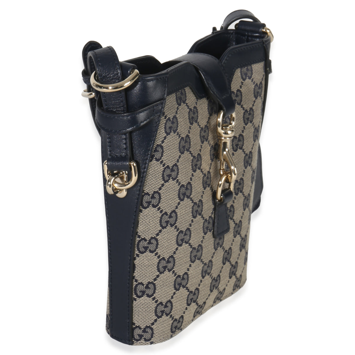Gucci Navy Beige GG Supreme Monogram Mini Bucket Bag Handbag pv