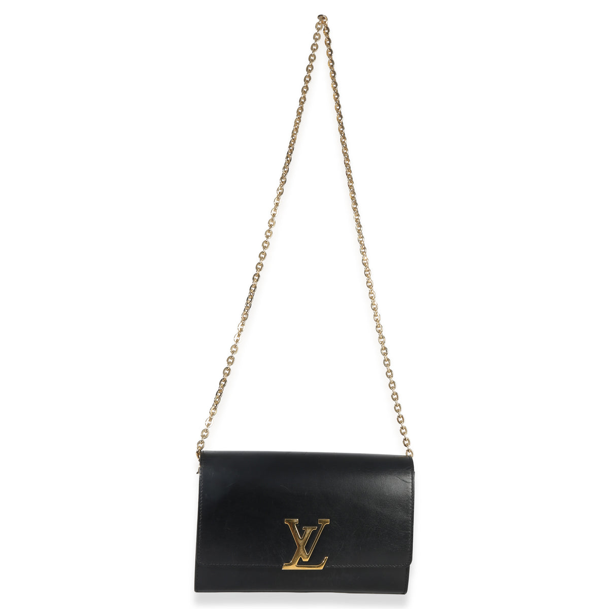 Louis Vuitton Black Calfskin Leather Chain Louise Clutch MM Handbag av
