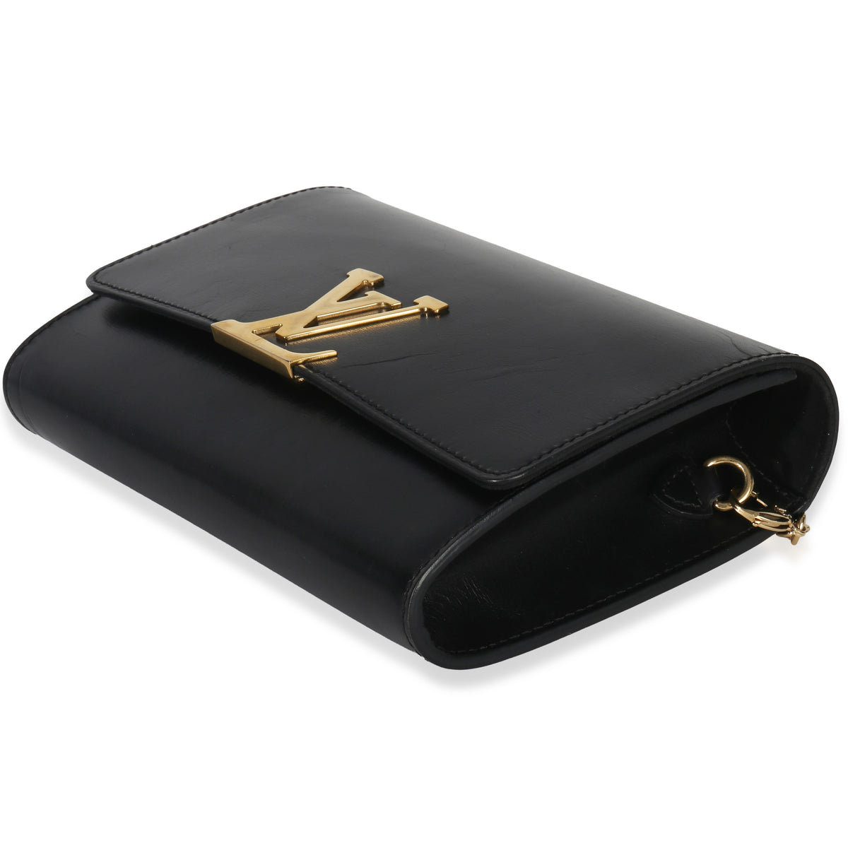 Louis Vuitton Black Calfskin Leather Chain Louise Clutch MM Handbag box