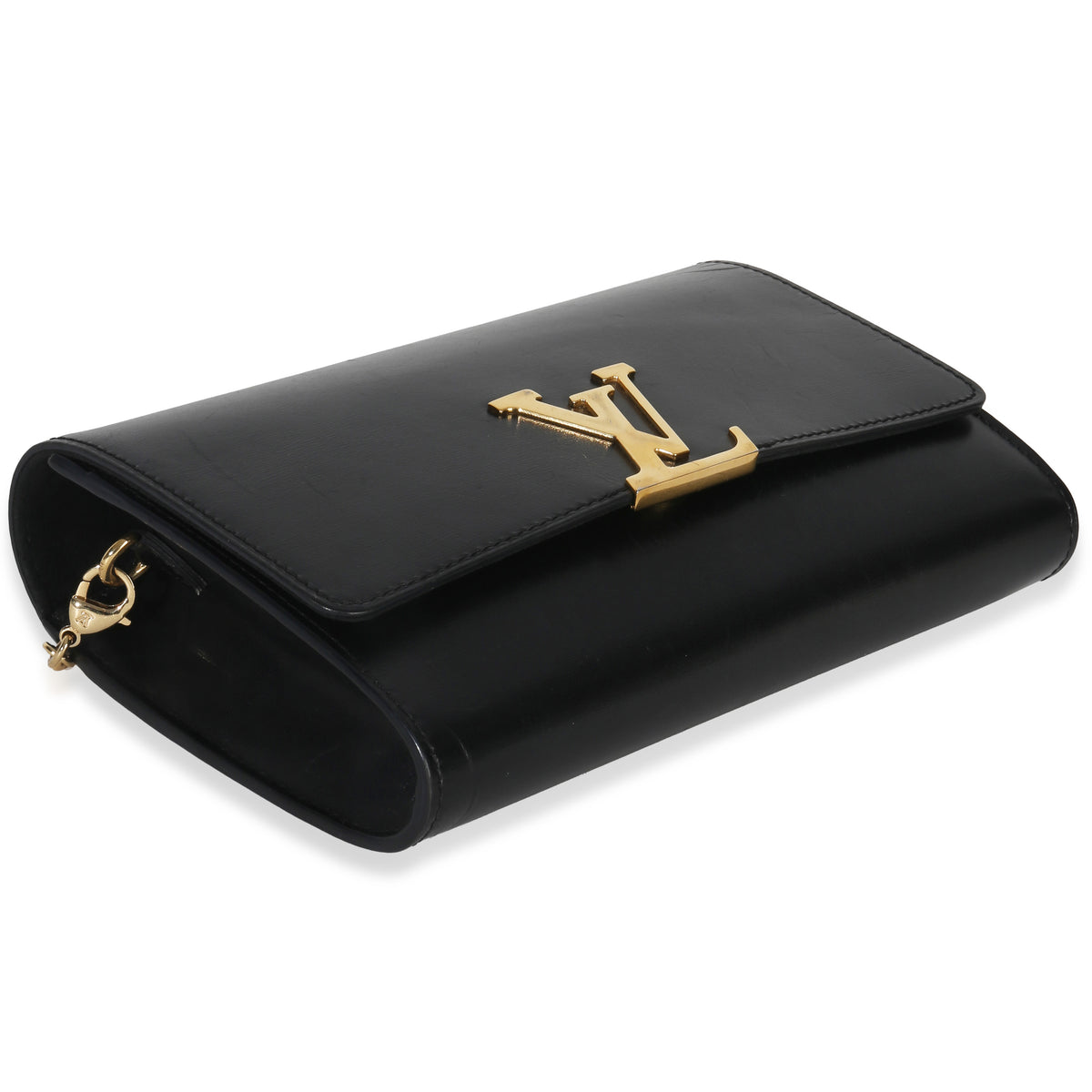 Louis Vuitton Black Calfskin Leather Chain Louise Clutch MM Handbag clasp