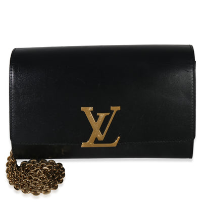 Louis Vuitton Black Calfskin Leather Chain Louise Clutch MM Handbag fv
