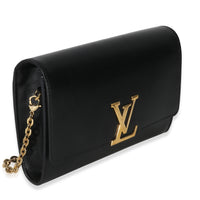 Louis Vuitton Black Calfskin Leather Chain Louise Clutch MM Handbag pv