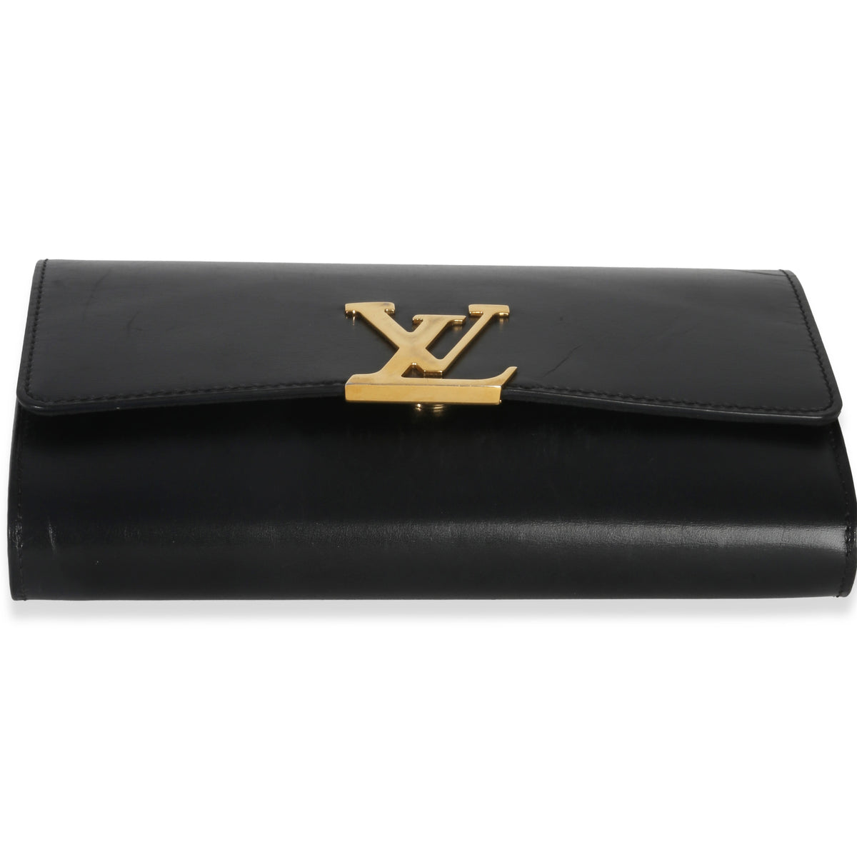 Louis Vuitton Black Calfskin Leather Chain Louise Clutch MM Handbag stamp