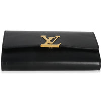 Louis Vuitton Black Calfskin Leather Chain Louise Clutch MM Handbag stamp