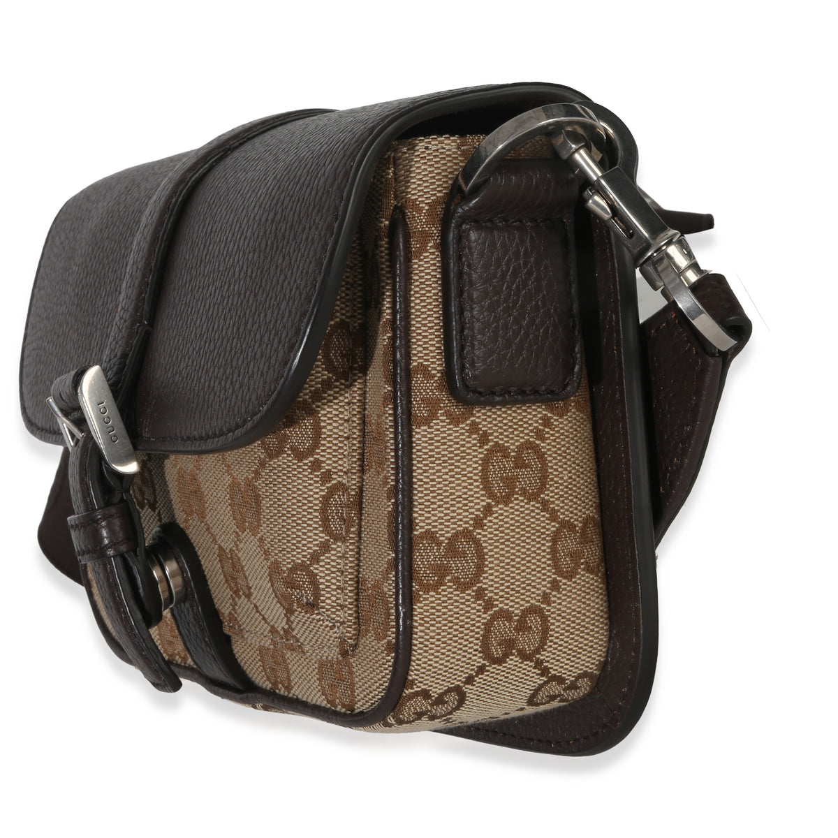 Gucci Beige Ebony GG Monogram Canvas Mini Buckle Crossbody Bag Handbag sv