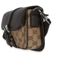Gucci Beige Ebony GG Monogram Canvas Mini Buckle Crossbody Bag Handbag sv