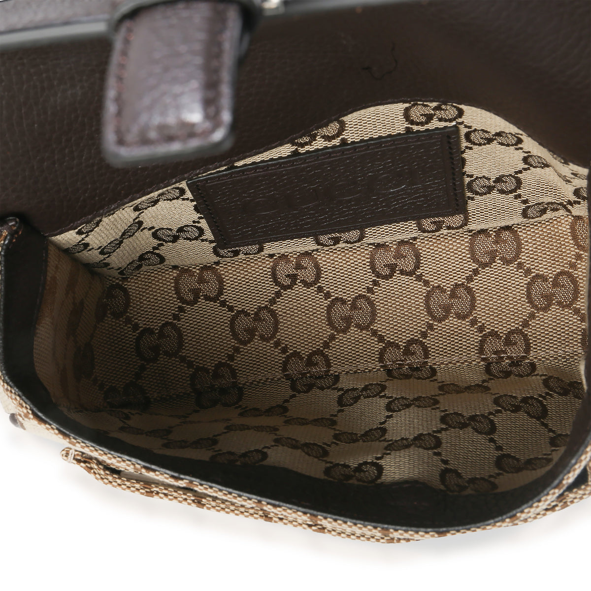 Gucci Beige Ebony GG Monogram Canvas Mini Buckle Crossbody Bag Handbag ad1