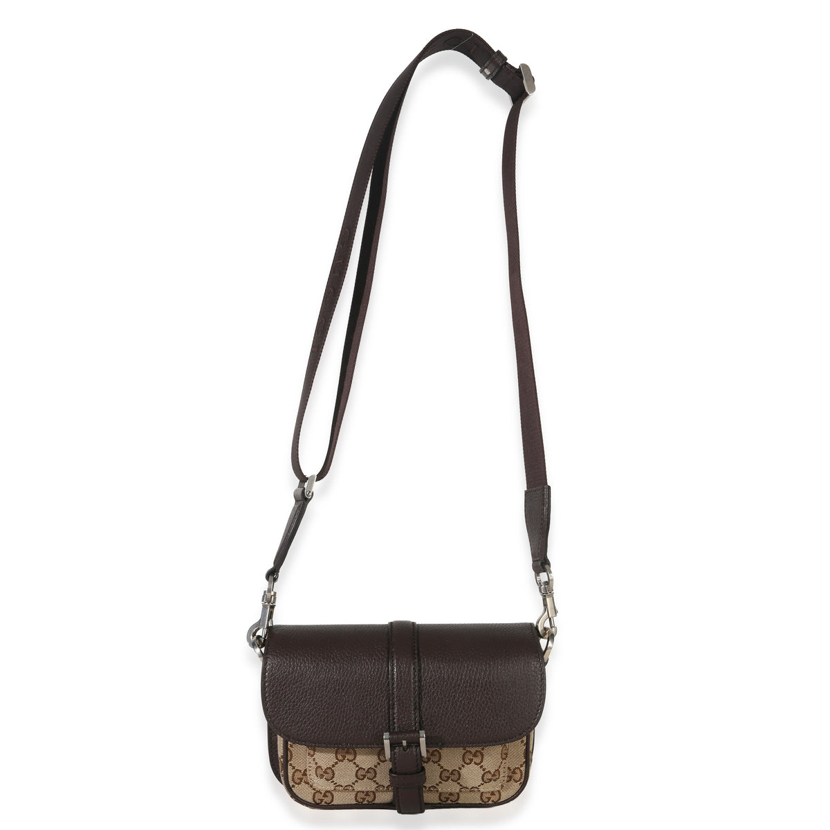 Gucci Beige Ebony GG Monogram Canvas Mini Buckle Crossbody Bag Handbag av