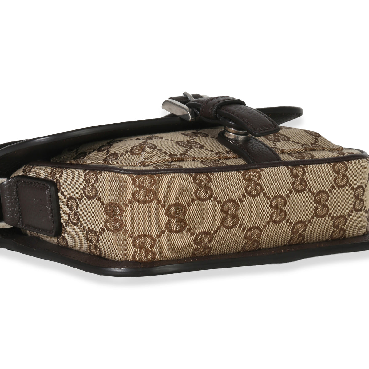 Gucci Beige Ebony GG Monogram Canvas Mini Buckle Crossbody Bag Handbag clasp