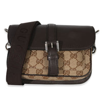 Gucci Beige Ebony GG Monogram Canvas Mini Buckle Crossbody Bag Handbag fv