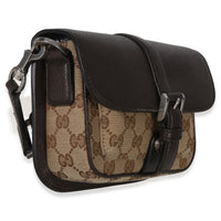 Gucci Beige Ebony GG Monogram Canvas Mini Buckle Crossbody Bag Handbag pv
