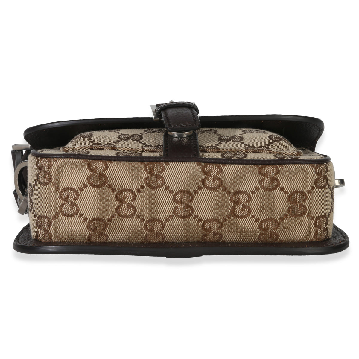 Gucci Beige Ebony GG Monogram Canvas Mini Buckle Crossbody Bag Handbag stamp